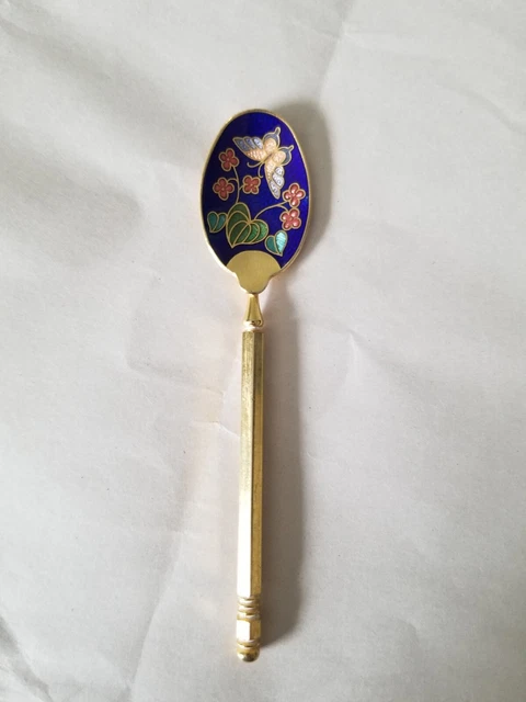 Floral Enamel Vintage Spoon Collectible Gold&Blue