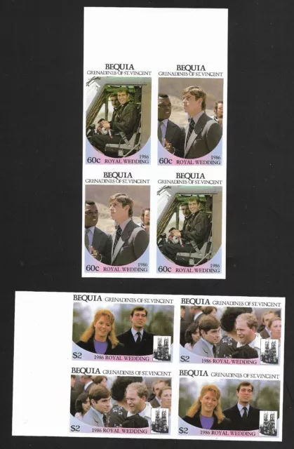 MNH Bequia St Vincent Sc# 233a - 235a Imperf Set of 8 Stamps 1986 Royal Wedding