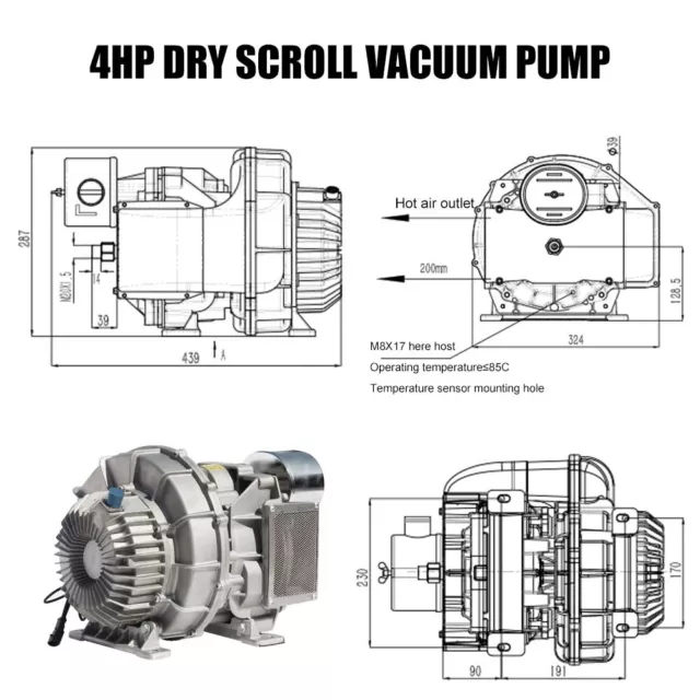4HP Oil Free Scroll Air Compressors Replacement Pump 115psi 8.5cfm Vacuum Pump 5