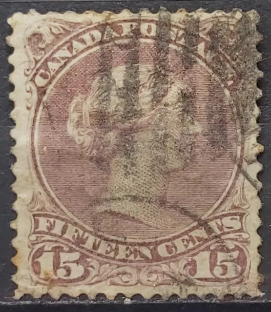 Canada 1868-90 QV Large Heads 15c Pale Redish Purple  Used sg 61a