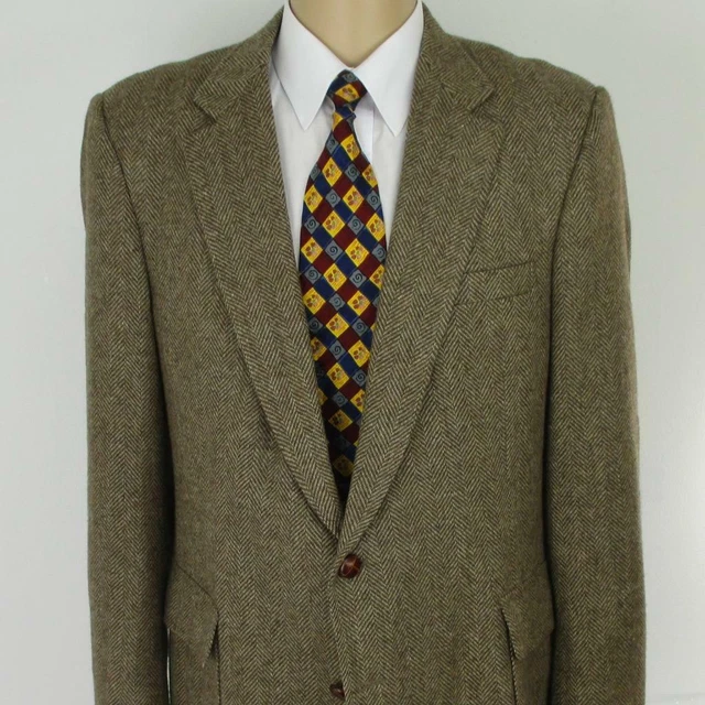 Pantalon Homme Tweed Vintage Chevrons Laine Mélangée Jambe Droite - Neuf
