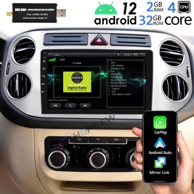 DAB+ 9 32 GB CarPlay Android 12 autoradio GPS Navi BT per VW Tiguan 5N  2007-2016 EUR 143,52 - PicClick IT