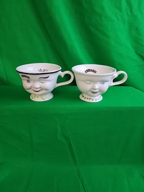 2 Bailey's Irish Cream Coffee Coffee Cups Mugs Mr Mrs Yum Winking Man and Woman