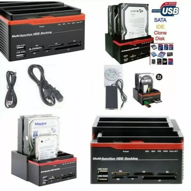 Docking Station Triplo 3 Hard Disk Usb 2.0 Multifunzione Card Sata Ide Dsi