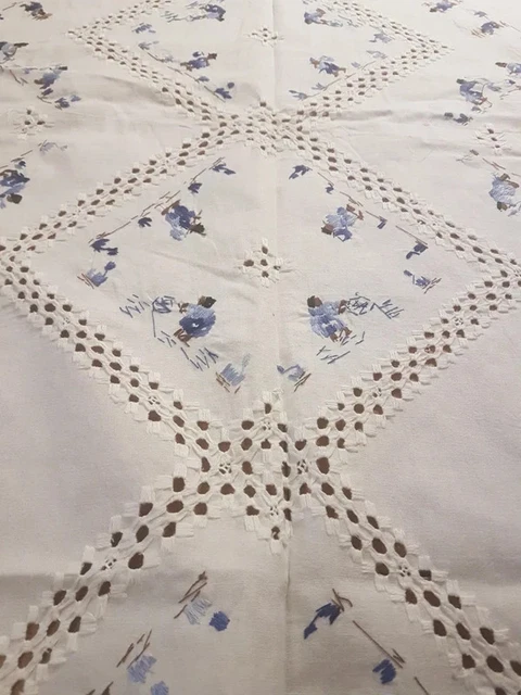Nappe Ancienne Brodée Et Ajourée Main En Métis – 165x265cm Avec 12 Serviettes, Blanc