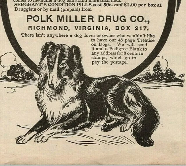 1890s-1910s Print Ad Dog Sergeants Condition Pills Polk Miller Drug Co Richmond