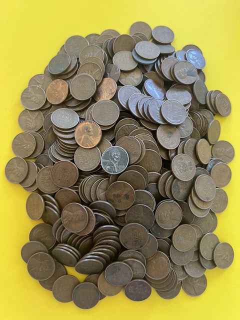 1909-1958 UnSearched US Lincoln Wheat Pennies - Lot Of 500 Coins.