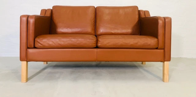 Vintage Danish Mid Century Stouby 2 Person  Cognac  Leather Sofa