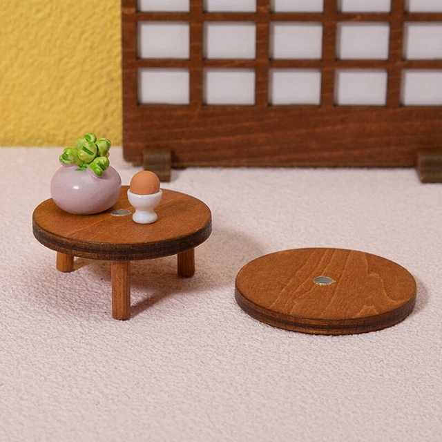 1:12 MINI WOODEN Magnetic Round Table Simulation Furniture Dollhouse ...