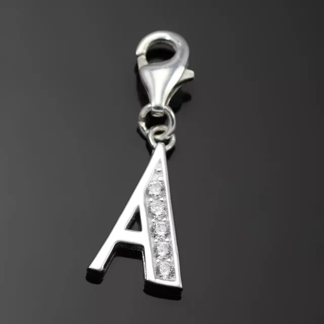 Solid 925 Sterling Silver Alphabet Letter Charm Clip on with Lobster Clasp