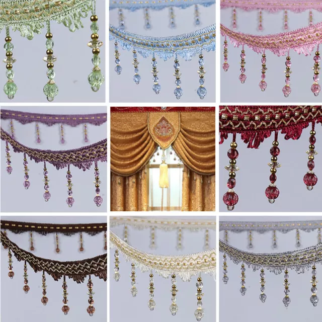 1M Curtain Sewing Tassel Fringe DIY Trim Crystal Bead Lace Accessory Decoration