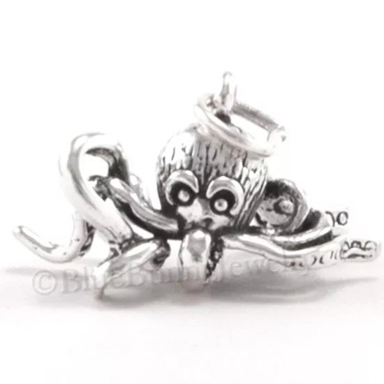 OCTOPUS Charm Sea life Pendant Nautical Ocean animal STERLING SILVER 925 3D