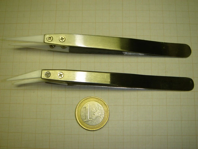 Lot De 2 Brucelles Tweezers Inox Neuves Avec Pointes En Céramique Pour Horloger