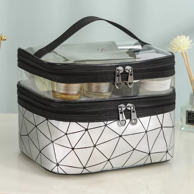 Multifunction Double Transparent Cosmetic Bag Women Make Up Case Big Organizer