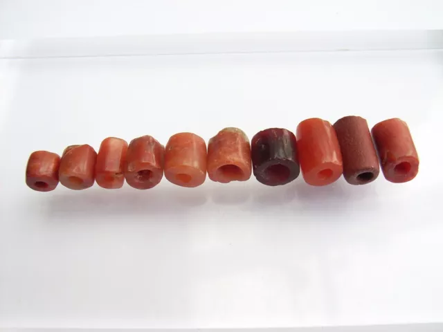 10 Ancient Neolithic Carnelian, Red Jasper Beads, Stone Age,  VERY RARE !