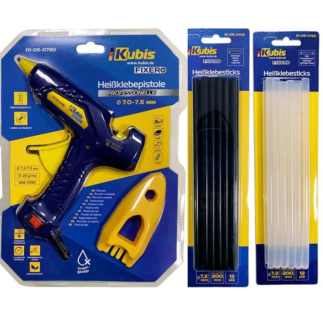 Juego de pistolas adhesivas 30 (90) W + 12 barras adhesivas trans 7.2 * 200 mm, 12 BK KUBIS