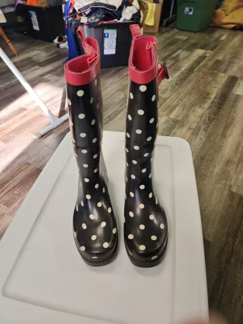 Boots RAIN WINTER BOOT Capelli New York White Polka Dot W/Bow Size 7