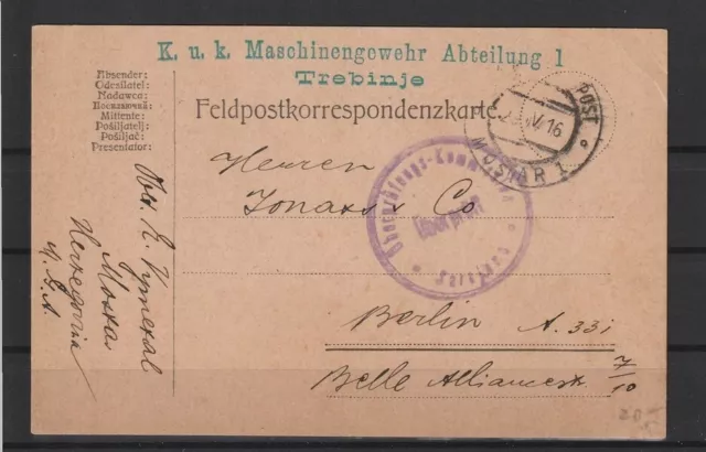 Feldpostkarte Maschinengewehr Abteilung 1 Trebinje, 1916 #1106083