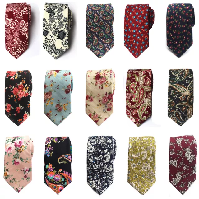 Men's Cotton Floral Paisley 6cm Wide Thin Necktie Elegant Flower Slim Tie