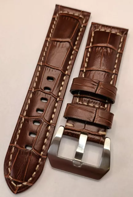 Bracelet Marron véritable Cuir 24mm for Montres PANERAI Band Qualité Assurée AAA