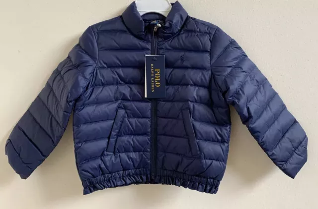 NWT Polo Ralph Lauren Toddler Girls Ruffled Quilted Down Jacket Navy Size 2/2T