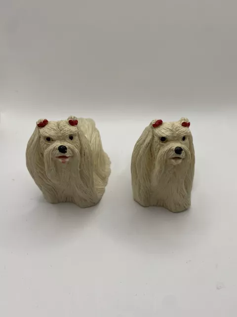 Adorable RARE set Of 2 Two White Pekingese Type Dog Resin figurines VERY CUTE 3