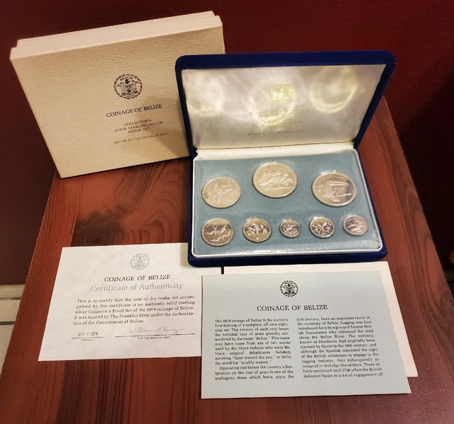 The Franklin Mint Coinage Of Belize Solid Sterling Silver Proof Set 1974