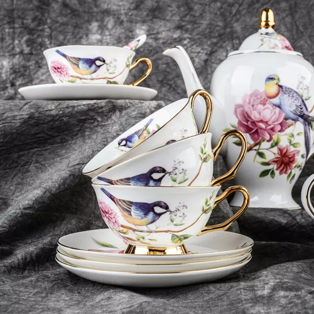 Ceramic Teacup China Tea Cup Spoon Sets British Cafe Porcelain Coffee Drinkware 3