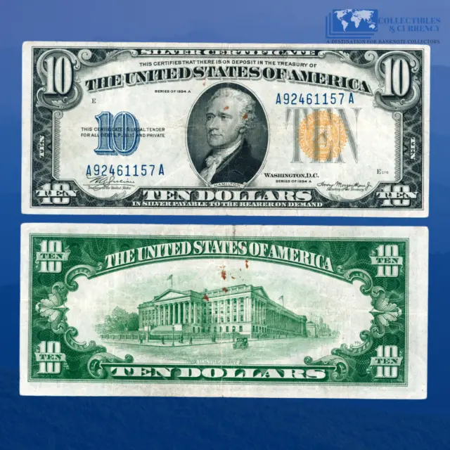 Fr.2309 1934A $10 Silver Certificate Yellow Seal "North Africa", VF #61157