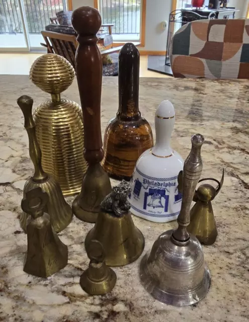 10 Vintage Bells: Brass, Silver, Wood, Ceramic, Glass