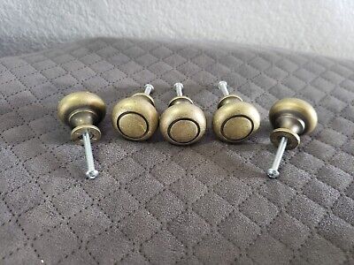 Lot of 5 Vintage Brass Plated Cabinet Knobs Drawer Pulls Round