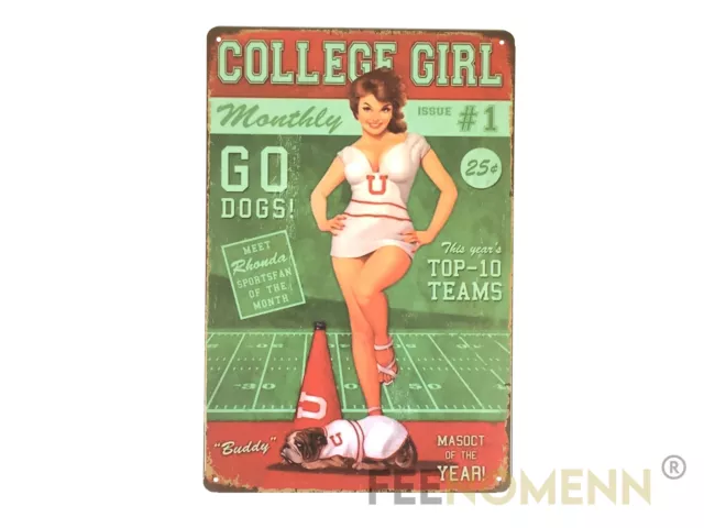 Plaque Métal Déco Vintage - Cheerleader College Girl - Sport USA (20x30cm)