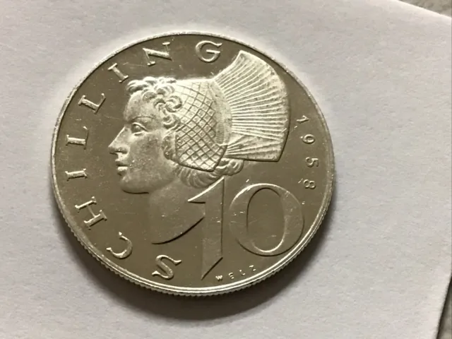 1958 AUSTRIA 10 Shillings Silver Higher Grade