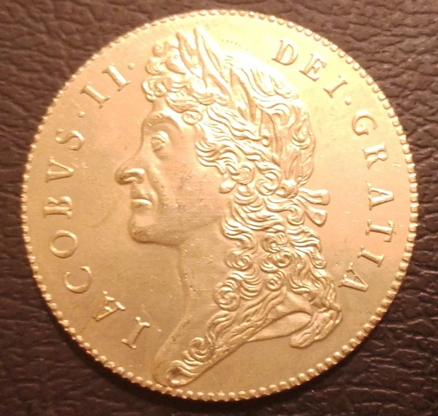 Retro James II 1688 Five Guineas. Souvenir Gap Filler. Same size as original.