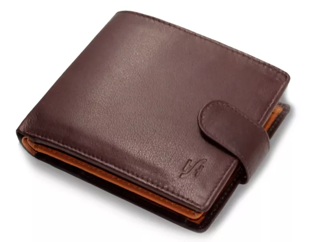 RFID Mens Real Leather Wallet With ID & Coin Pocket Gift Boxed #1075 Brown Tan