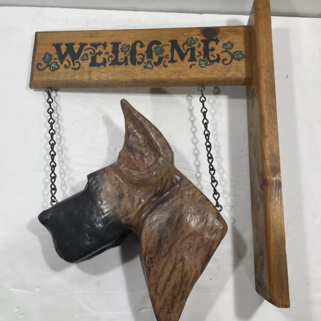 Great Dane Wooden Welcome Hanging Sign 3-D Brindle Head Double Sided Hand Made
