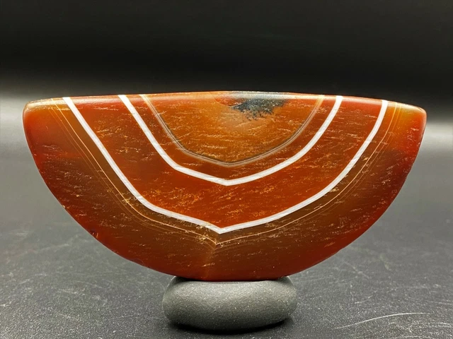 Half Moon shape Rare Ancient Old Antique Pyu Trible Banded Agate Bead Pendant