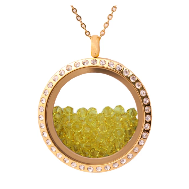 Ciondolo Galleggiante Medaglione Collana con Vera Giallo Swarovski Perline