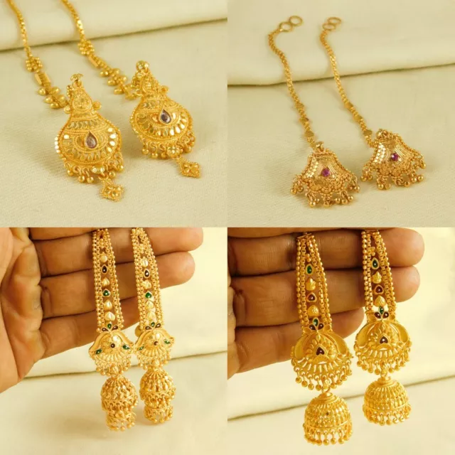 Wedding Women Goldplated Earrings Jhumka with Ear Chain Ethnic Fashion Jewellery