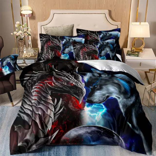 Dragon Animal Quilt Duvet Doona Covers Set Single Double Queen King All Size Bed