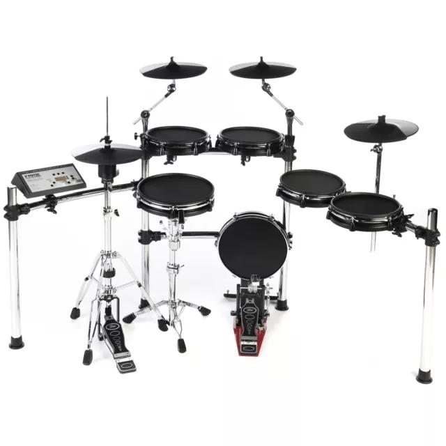 Fame Hybrid PRO E-Drum Set, Elektronisches Hybrid Schlagzeug mit Gewebefellen un