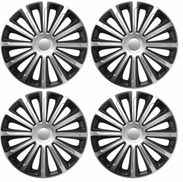 4x Wheel Trims Hub Caps 16" Covers in Silver & Black Alloy Look