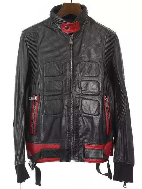 Men's Dolce & Gabbana 08Ss Motorcycle Zip Up Leather Jacket Blouson Black Red 44