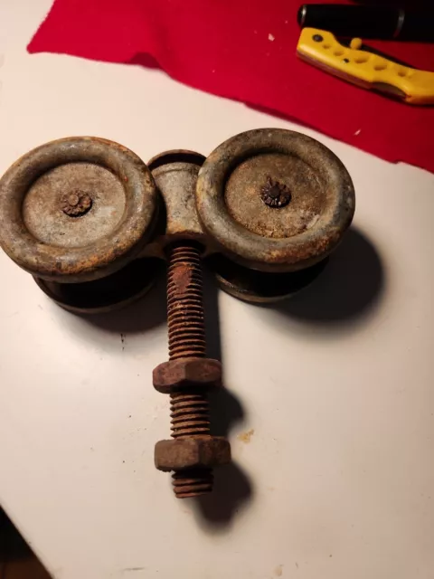 Vtg Old Used Track Channel cast iron Barn Door Rollers Trolleys Parts