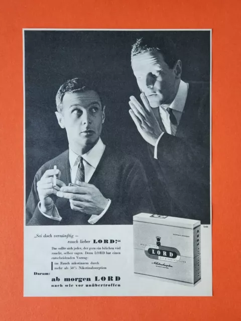 B96. LORD Zigaretten Werbeanzeige Werbung Reklame 1960