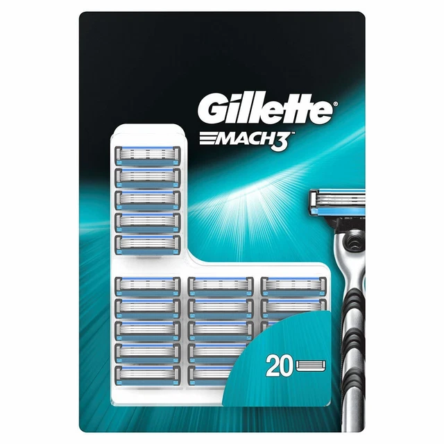 Cartuchos De Repuesto De 3 Cuchillas De Afeitar Genuinos Gillette Mach Paquete De 20 Recargas