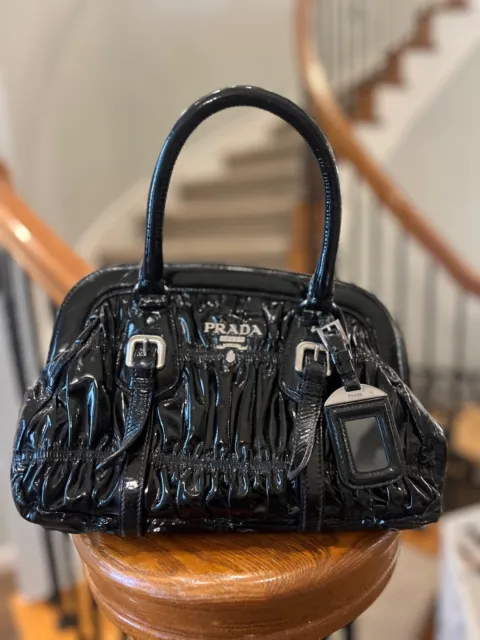 Authentic Prada Gaufre Tessuto Patent Leather Black Bag