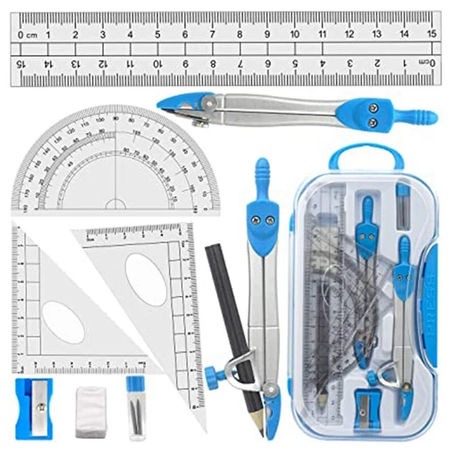 Geometrie-Kompass-Set 10-Teiliges Schulmathematik-Winkelmesser-Set Lineale 6072