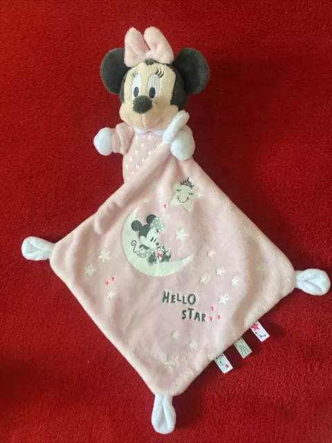 🇫🇷 Doudou Luminescent Suris Minnie Mouchoir Rose Lune Étoiles Disney NEUF