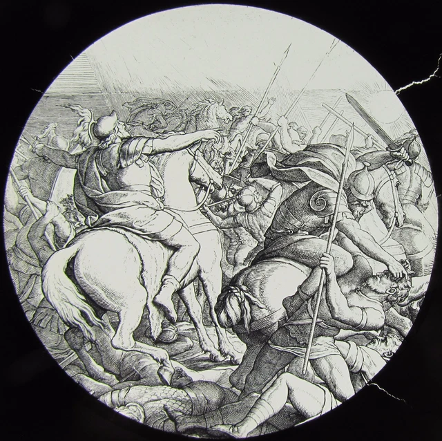 Glass Magic Lantern Slide RELIGIOUS SCENE - JOSHUA IN BATTLE C1890 DRAWING
